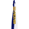 Royal Blue/White Graduation Tassel with Gold Stacked Date Drop by Wholesale Grad Supply