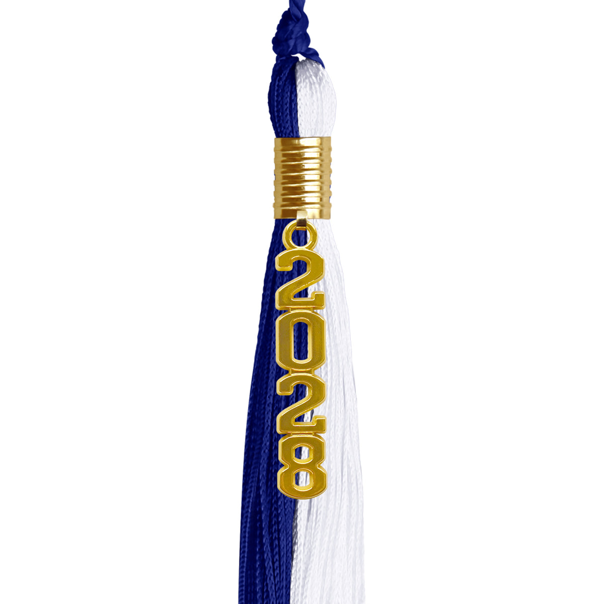 Royal Blue/White Graduation Tassel with Gold Stacked Date Drop by Wholesale Grad Supply