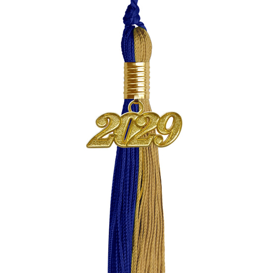 Royal Blue/Antique Gold Graduation Tassel with Gold Date Drop by Wholesale Grad Supply