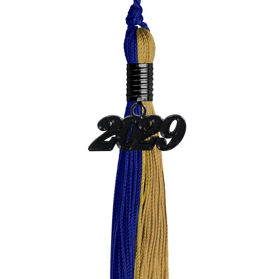 Royal Blue/Antique Gold Graduation Tassel with Black Date Drop by Wholesale Grad Supply