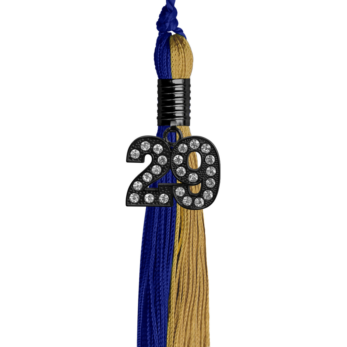 Royal Blue/Antique Gold Graduation Tassel with Black Bling Charm by Wholesale Grad Supply