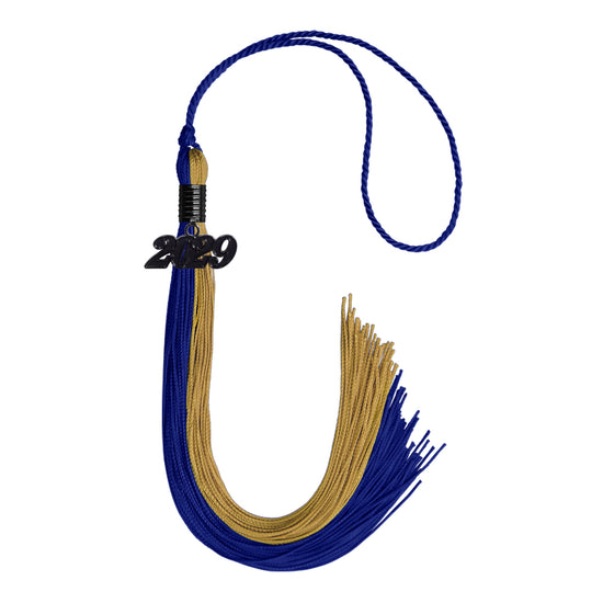 Royal Blue/Antique Gold Graduation Tassel with Black Date Drop by Wholesale Grad Supply