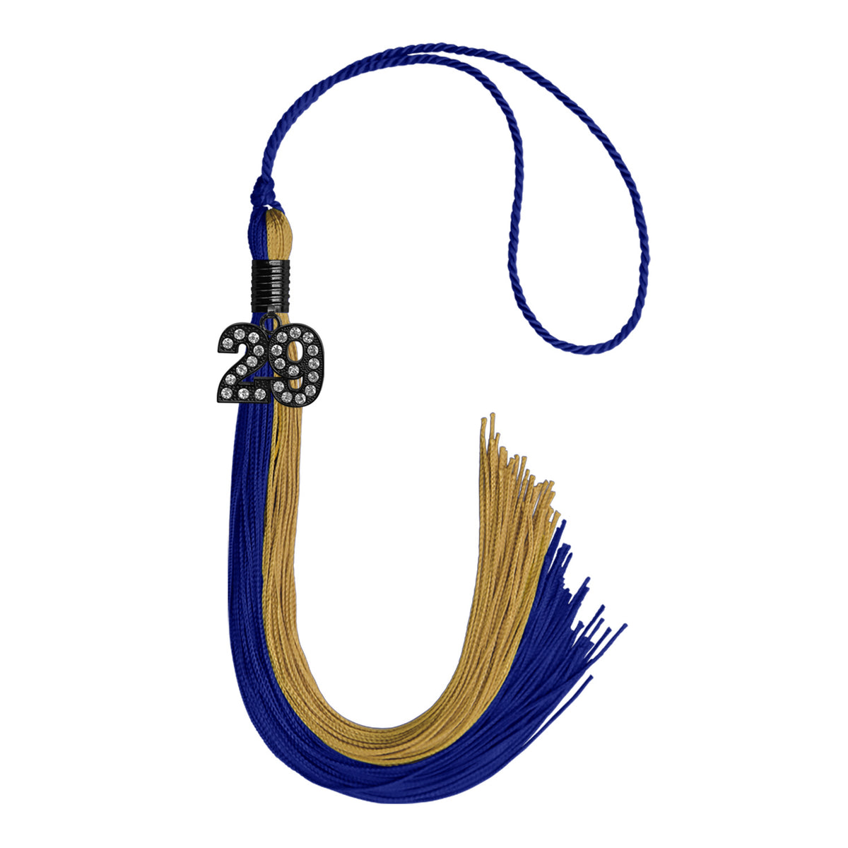 Royal Blue/Antique Gold Graduation Tassel with Black Bling Charm by Wholesale Grad Supply