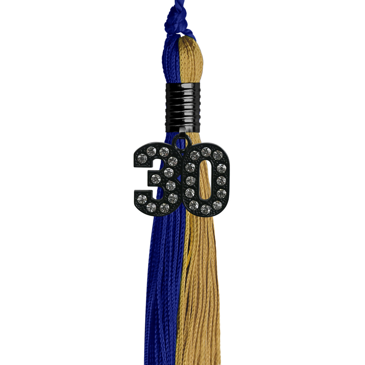 Royal Blue/Antique Gold Graduation Tassel with Black Bling Charm by Wholesale Grad Supply