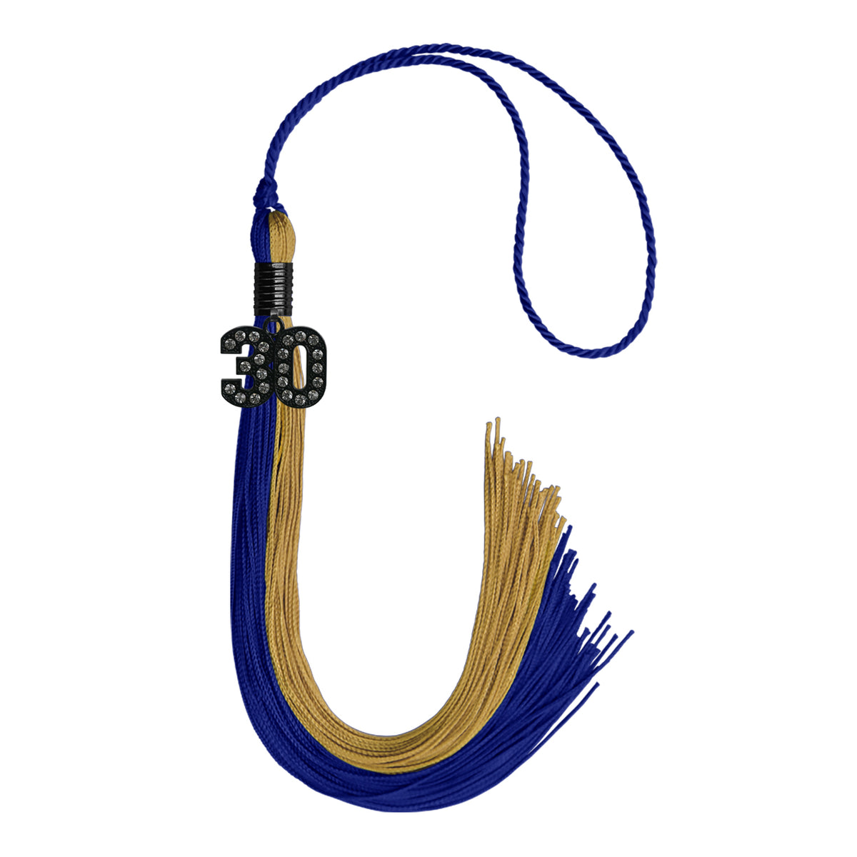 Royal Blue/Antique Gold Graduation Tassel with Black Bling Charm by Wholesale Grad Supply