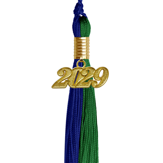 Royal Blue/Green Graduation Tassel with Gold Date Drop by Wholesale Grad Supply
