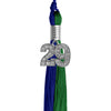 Royal Blue/Green Graduation Tassel with Silver Bling Charm by Wholesale Grad Supply