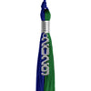 Royal Blue/Green Graduation Tassel with Silver Stacked Date Drop by Wholesale Grad Supply