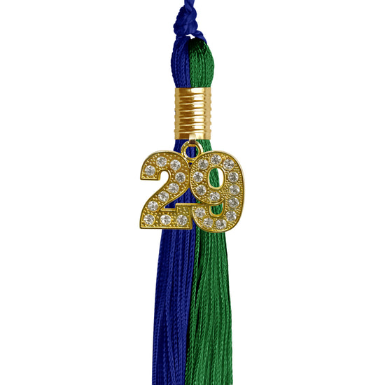 Royal Blue/Green Graduation Tassel with Gold Bling Charm by Wholesale Grad Supply