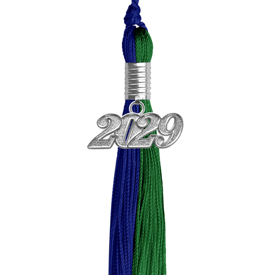 Royal Blue/Green Graduation Tassel with Silver Date Drop by Wholesale Grad Supply