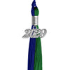 Royal Blue/Green Graduation Tassel with Silver Date Drop by Wholesale Grad Supply