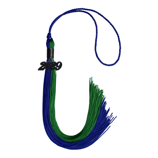 Royal Blue/Green Graduation Tassel with Black Date Drop by Wholesale Grad Supply