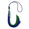 Royal Blue/Green Graduation Tassel with Silver Stacked Date Drop by Wholesale Grad Supply