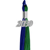 Royal Blue/Green Graduation Tassel with Silver Date Drop by Wholesale Grad Supply