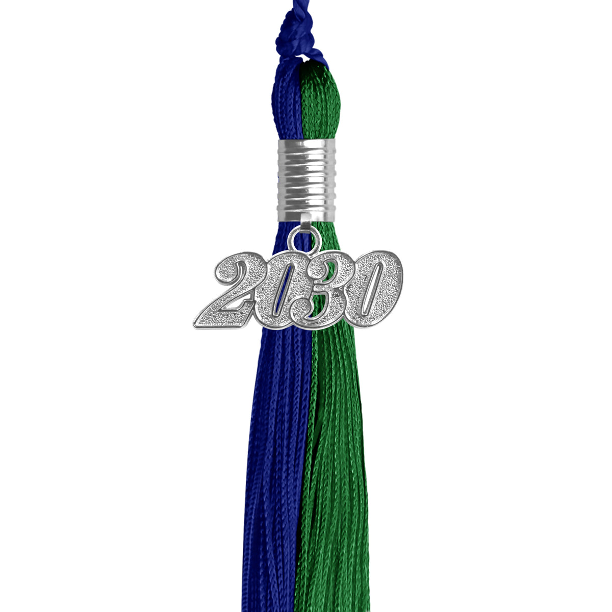 Royal Blue/Green Graduation Tassel with Silver Date Drop by Wholesale Grad Supply