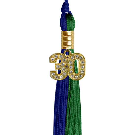 Royal Blue/Green Graduation Tassel with Gold Bling Charm by Wholesale Grad Supply