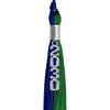 Royal Blue/Green Graduation Tassel with Silver Stacked Date Drop by Wholesale Grad Supply