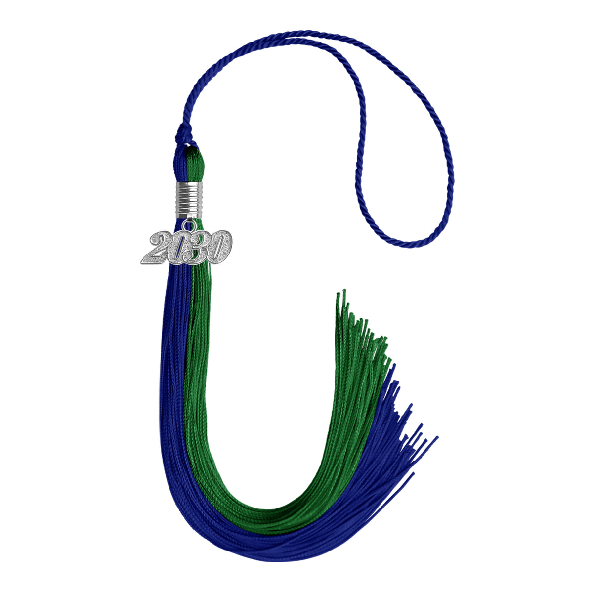 Royal Blue/Green Graduation Tassel with Silver Date Drop by Wholesale Grad Supply