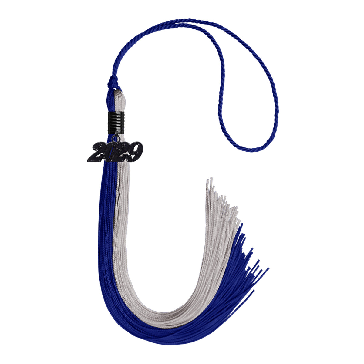 Royal Blue/Grey Graduation Tassel with Black Date Drop by Wholesale Grad Supply