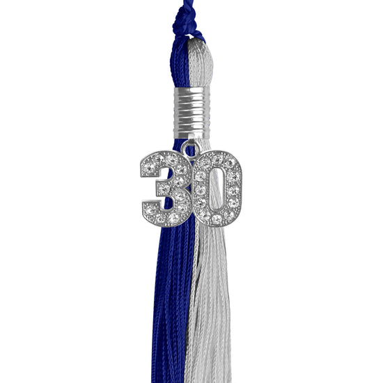 Royal Blue/Grey Graduation Tassel with Silver Bling Charm by Wholesale Grad Supply