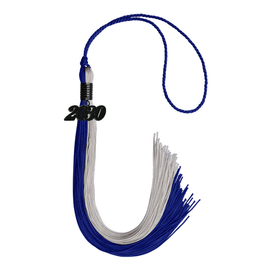 Royal Blue/Grey Graduation Tassel with Black Date Drop by Wholesale Grad Supply