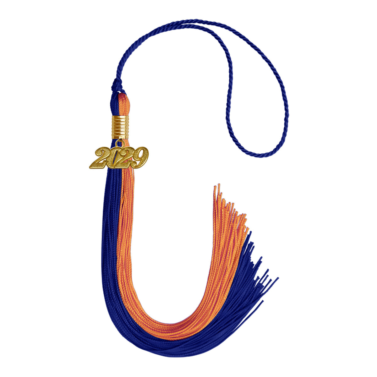 Royal Blue/Orange Graduation Tassel with Gold Date Drop by Wholesale Grad Supply