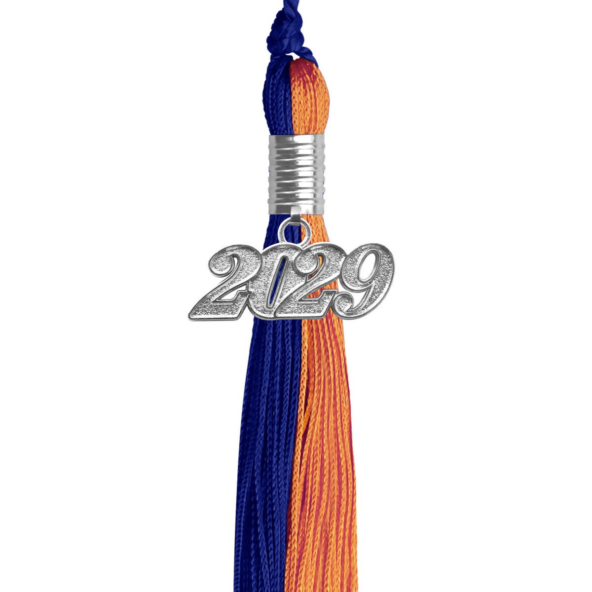 Royal Blue/Orange Graduation Tassel with Silver Date Drop by Wholesale Grad Supply