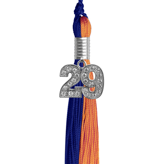 Royal Blue/Orange Graduation Tassel with Silver Bling Charm by Wholesale Grad Supply