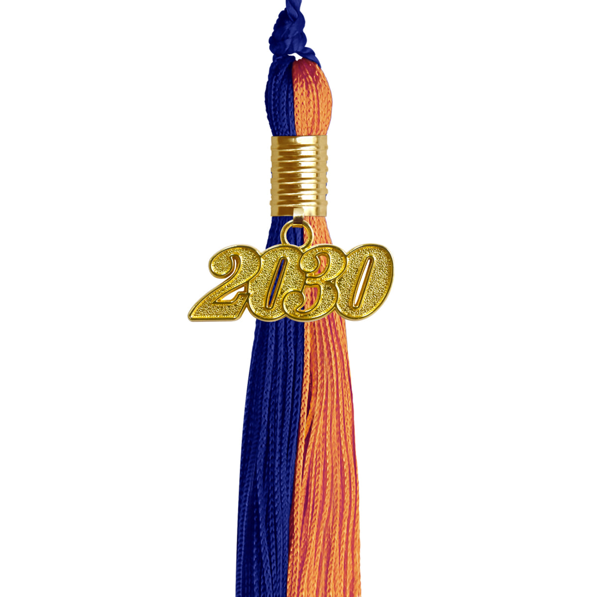 Royal Blue/Orange Graduation Tassel with Gold Date Drop by Wholesale Grad Supply