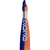 Royal Blue/Orange Graduation Tassel with Silver Stacked Date Drop by Wholesale Grad Supply