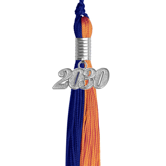 Royal Blue/Orange Graduation Tassel with Silver Date Drop by Wholesale Grad Supply