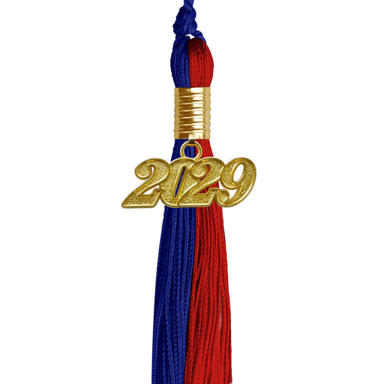 Royal Blue/Red Graduation Tassel with Gold Date Drop by Wholesale Grad Supply