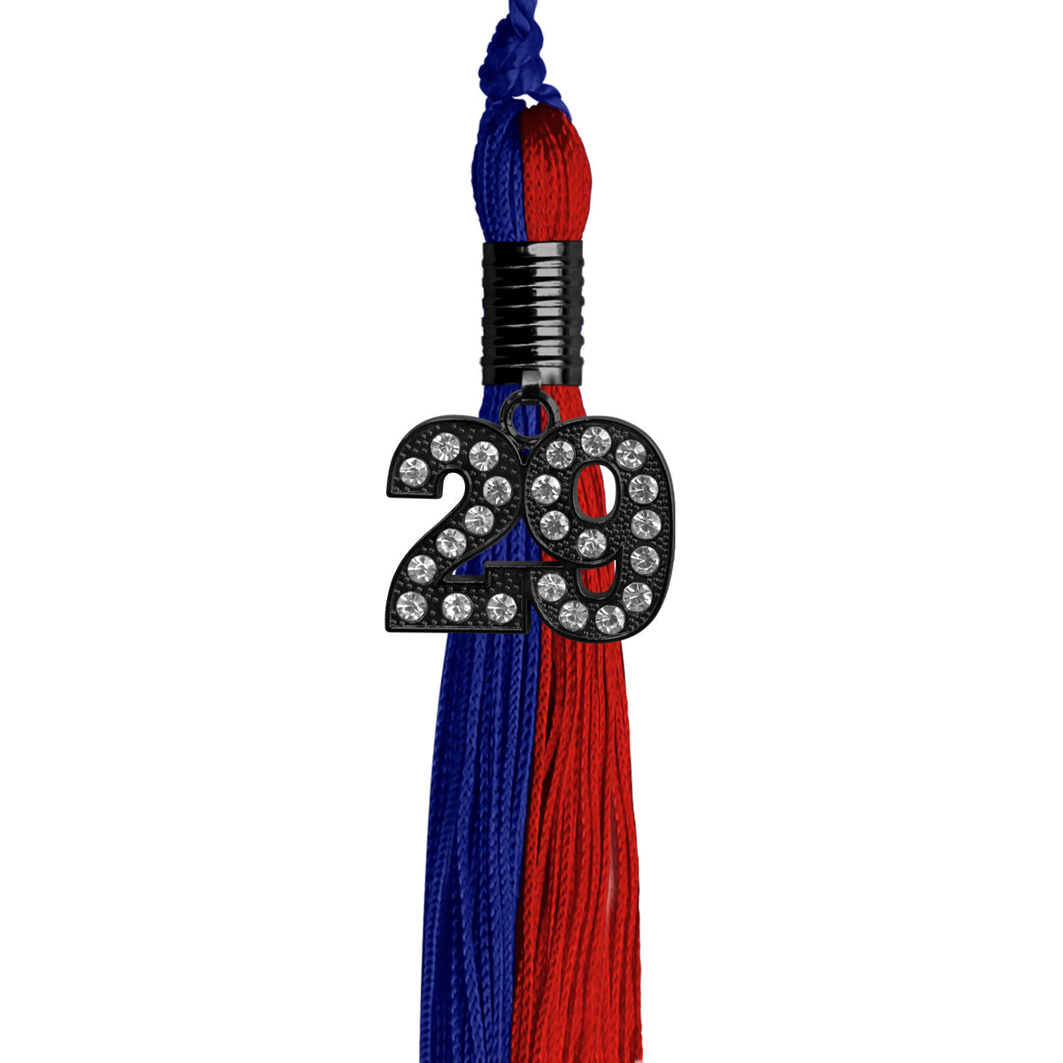 Royal Blue/Red Graduation Tassel with Black Bling Charm by Wholesale Grad Supply