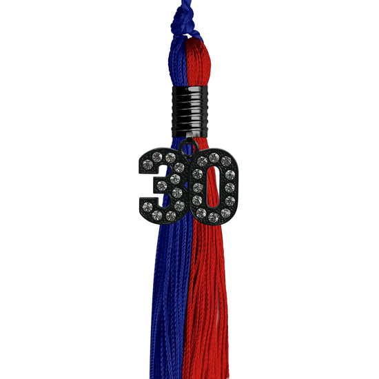 Royal Blue/Red Graduation Tassel with Black Bling Charm by Wholesale Grad Supply