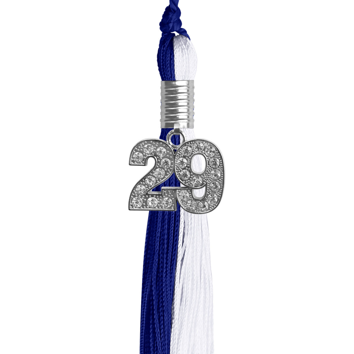 Royal Blue/White Graduation Tassel with Silver Bling Charm by Wholesale Grad Supply