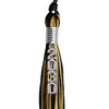 Black/Antique Gold Mixed Color Graduation Tassel with Stacked Silver Date Drop by Wholesale Grad Supply
