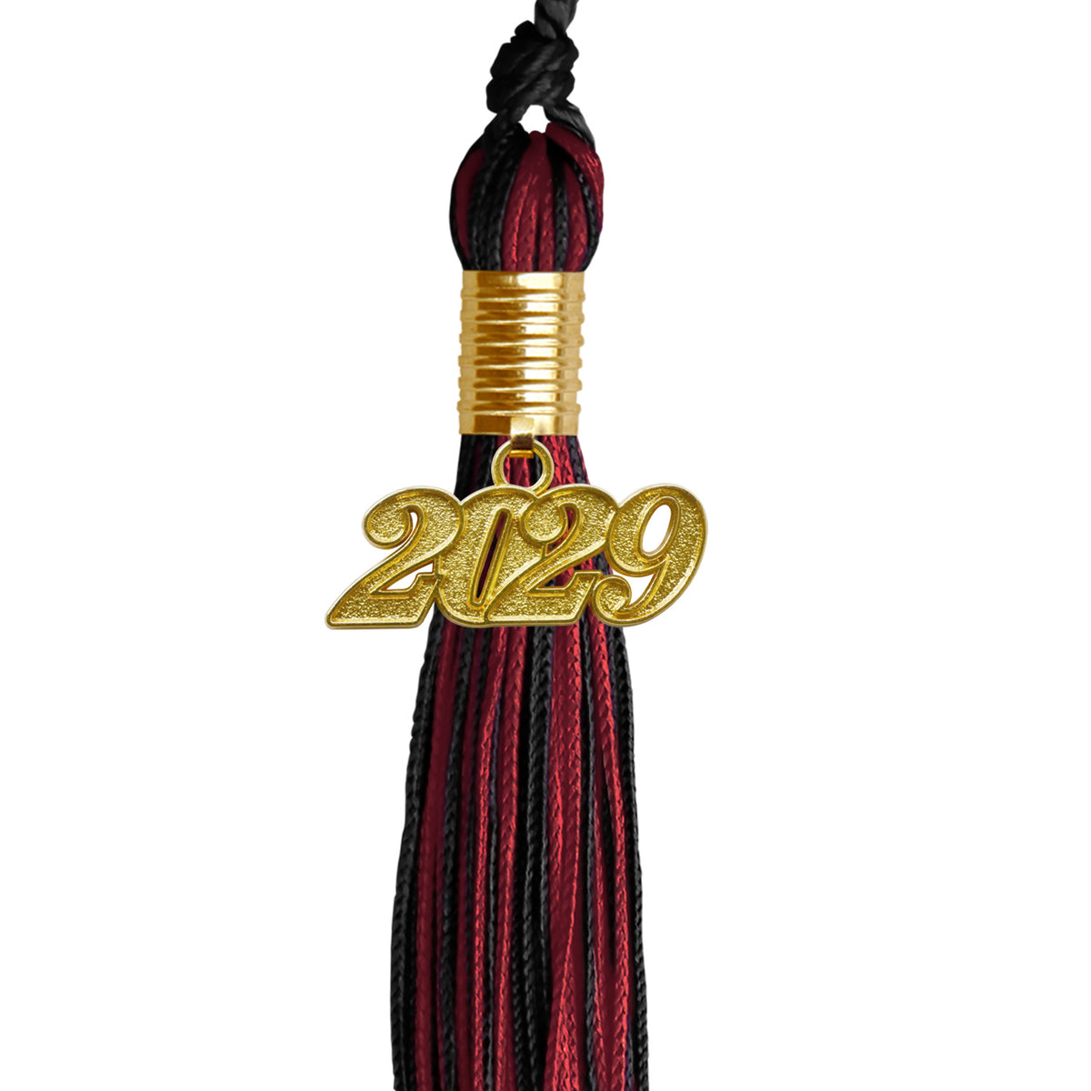 Black/Cardinal Mixed Color Graduation Tassel with Gold Date Drop by Wholesale Grad Supply