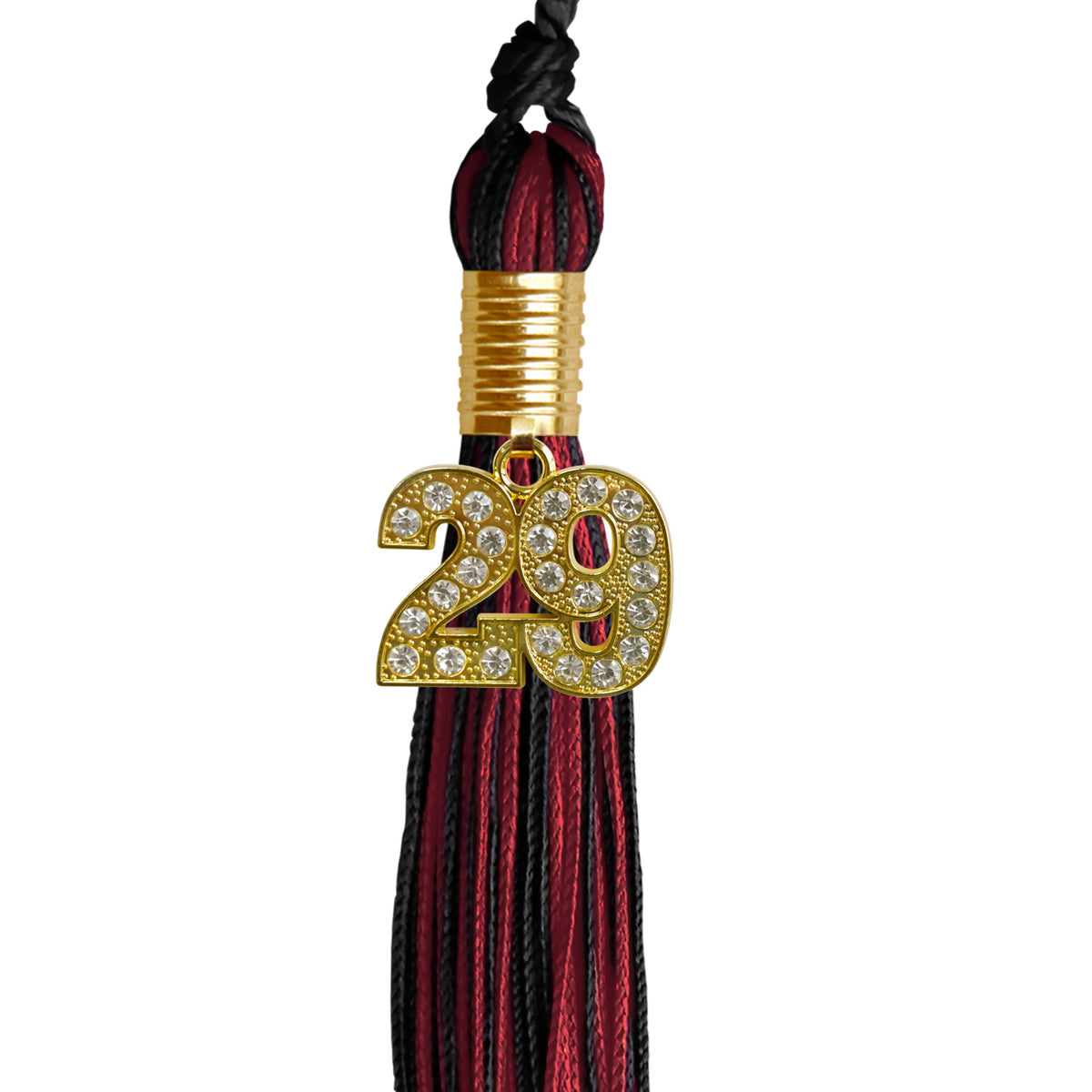 Black/Cardinal Mixed Color Graduation Tassel with Gold Bling Charm by Wholesale Grad Supply