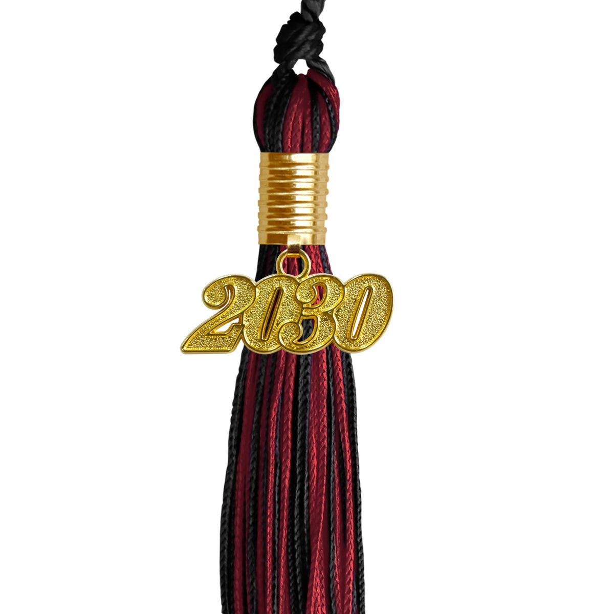 Black/Cardinal Mixed Color Graduation Tassel with Gold Date Drop by Wholesale Grad Supply