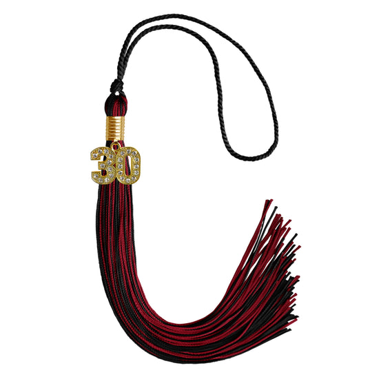Black/Cardinal Mixed Color Graduation Tassel with Gold Bling Charm by Wholesale Grad Supply