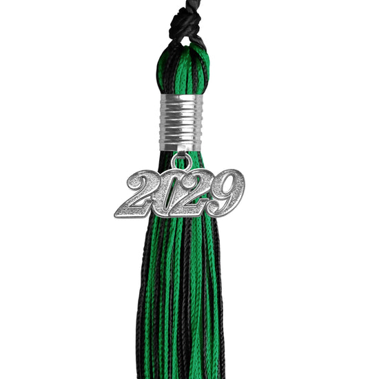 Black/Green Mixed Color Graduation Tassel with Silver Date Drop by Wholesale Grad Supply
