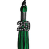 Black/Green Mixed Color Graduation Tassel with Black Bling Charm by Wholesale Grad Supply