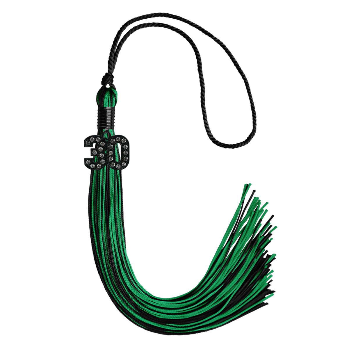 Black/Green Mixed Color Graduation Tassel with Black Bling Charm by Wholesale Grad Supply