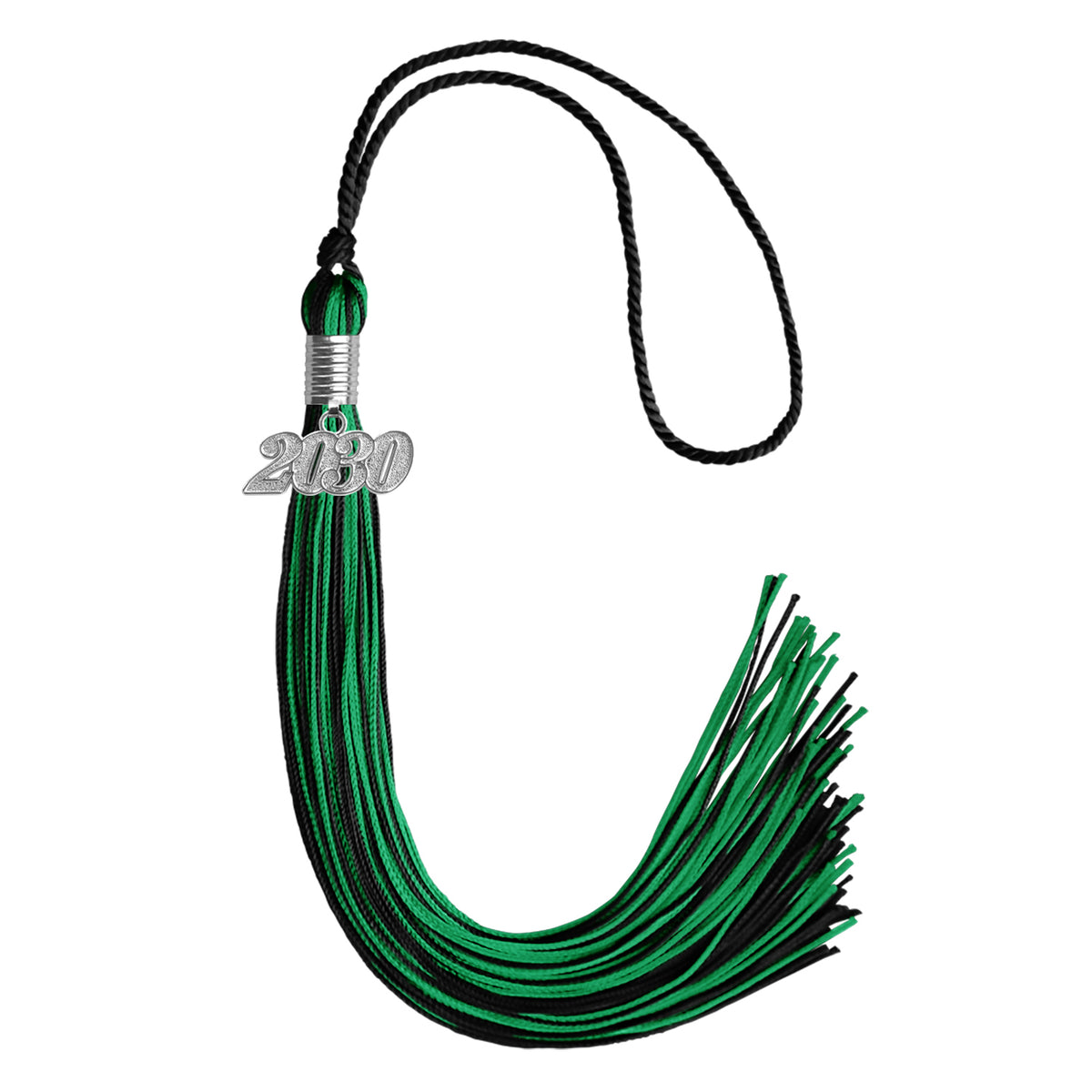 Black/Green Mixed Color Graduation Tassel with Silver Date Drop by Wholesale Grad Supply