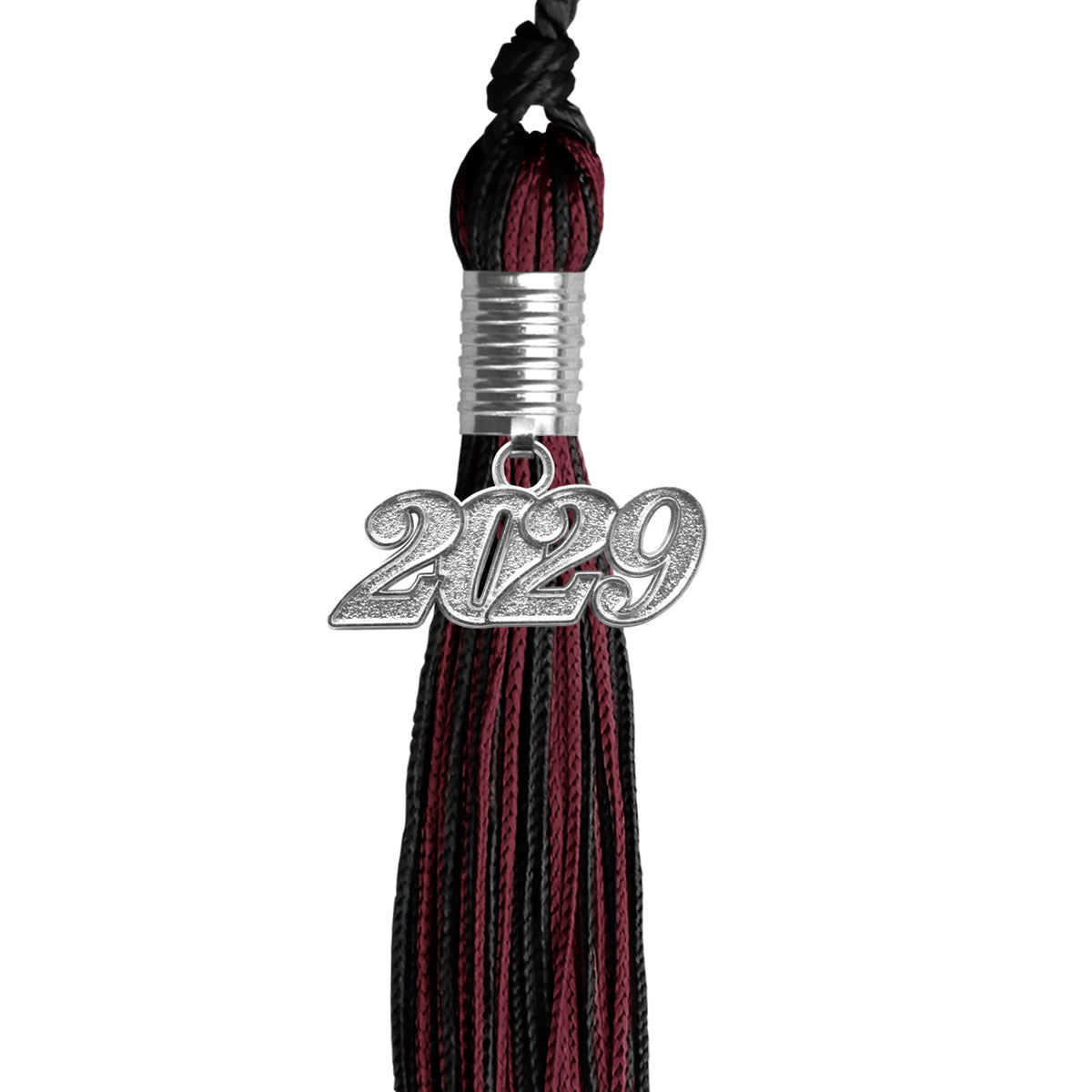 Black/Maroon Mixed Color Graduation Tassel with Silver Date Drop by Wholesale Grad Supply