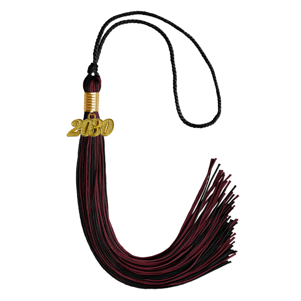 Black/Maroon Mixed Color Graduation Tassel with Gold Date Drop by Wholesale Grad Supply
