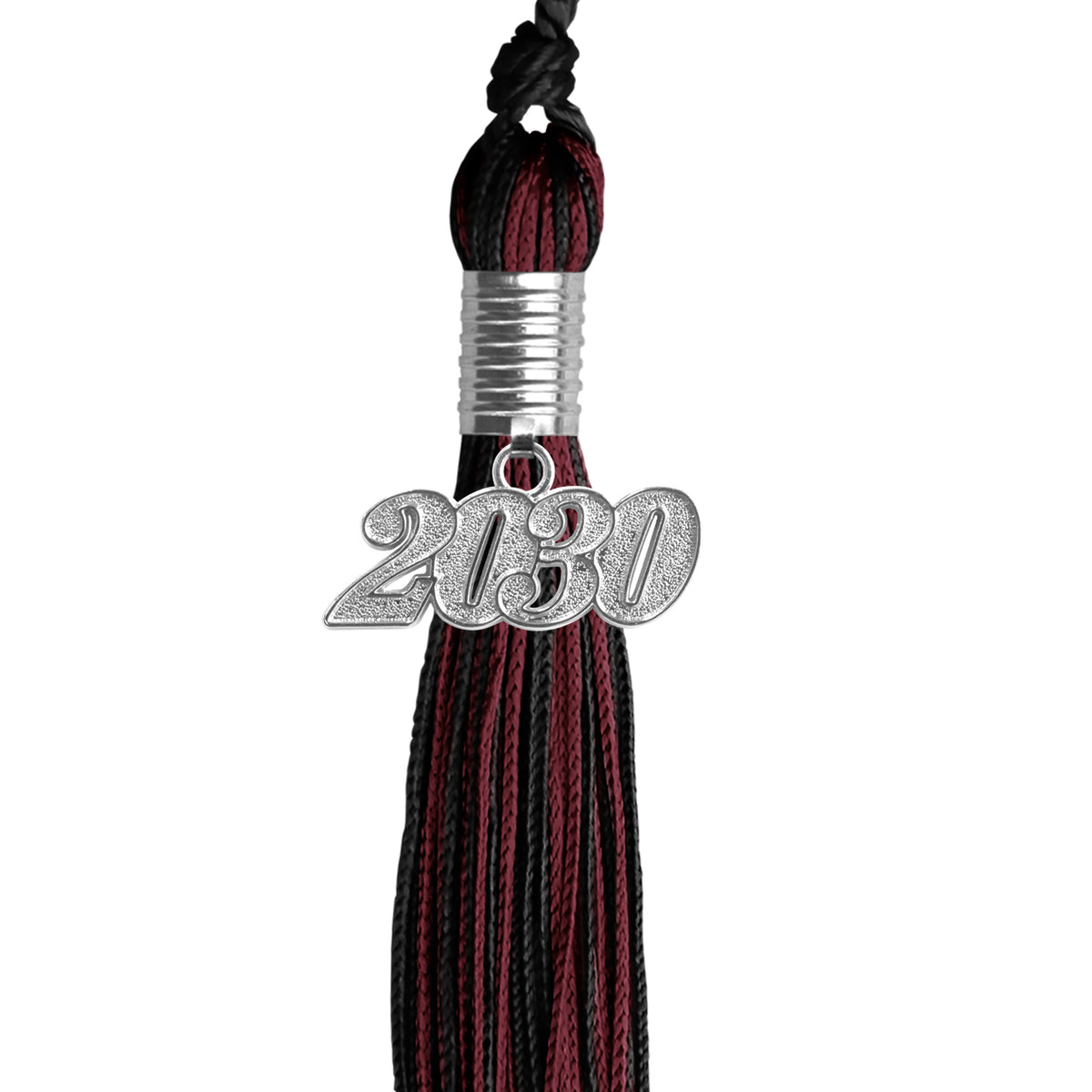 Black/Maroon Mixed Color Graduation Tassel with Silver Date Drop by Wholesale Grad Supply