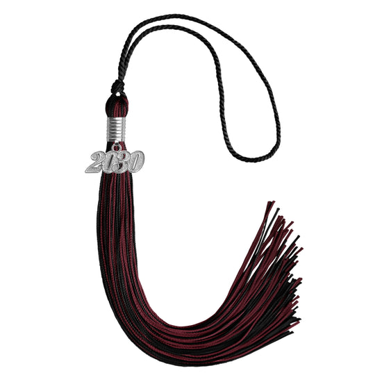 Black/Maroon Mixed Color Graduation Tassel with Silver Date Drop by Wholesale Grad Supply