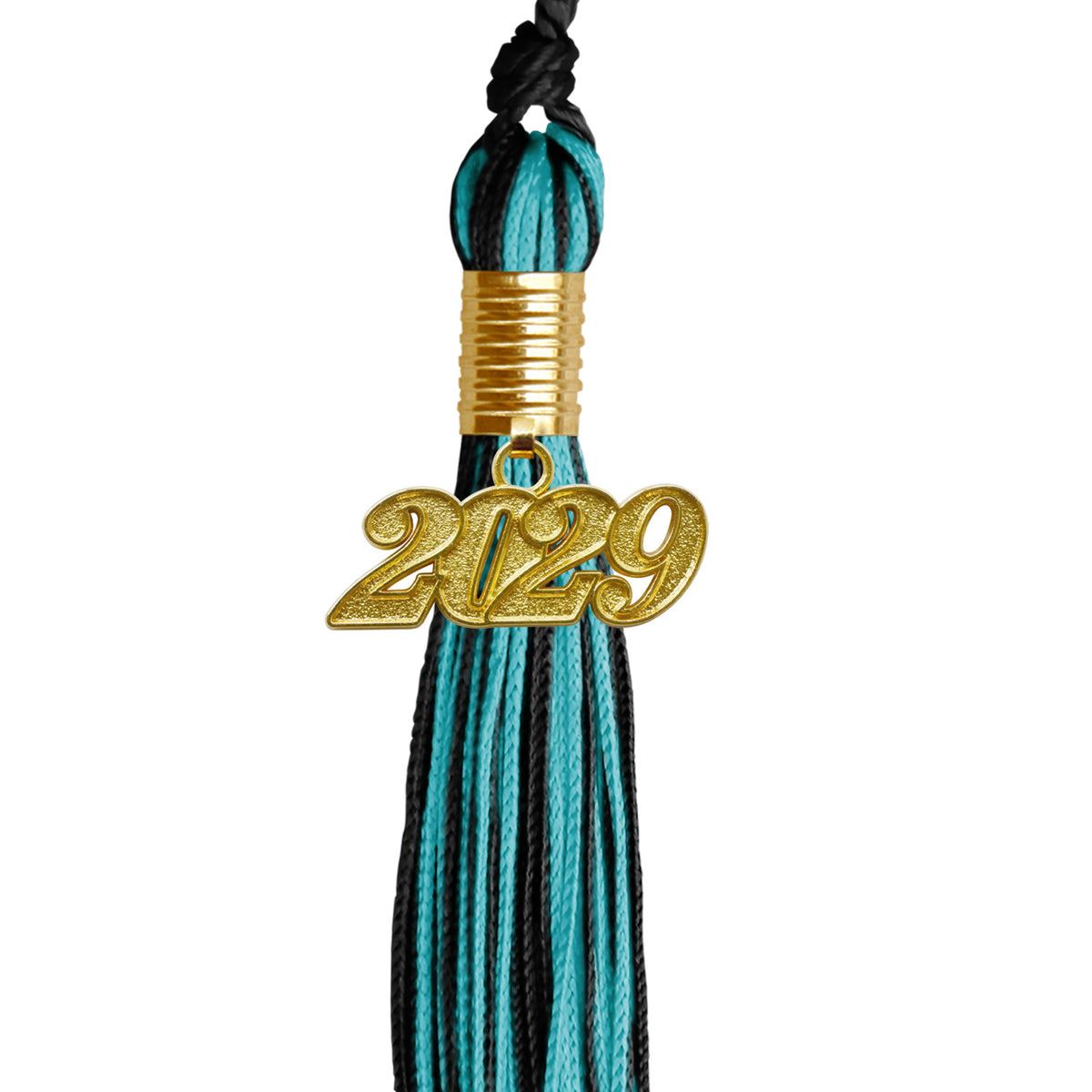 Black/Peacock Mixed Color Graduation Tassel with Gold Date Drop by Wholesale Grad Supply