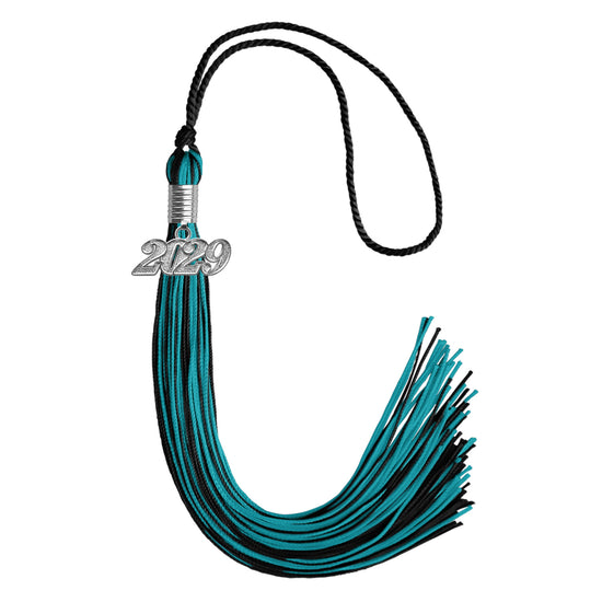 Black/Peacock Mixed Color Graduation Tassel with Silver Date Drop by Wholesale Grad Supply